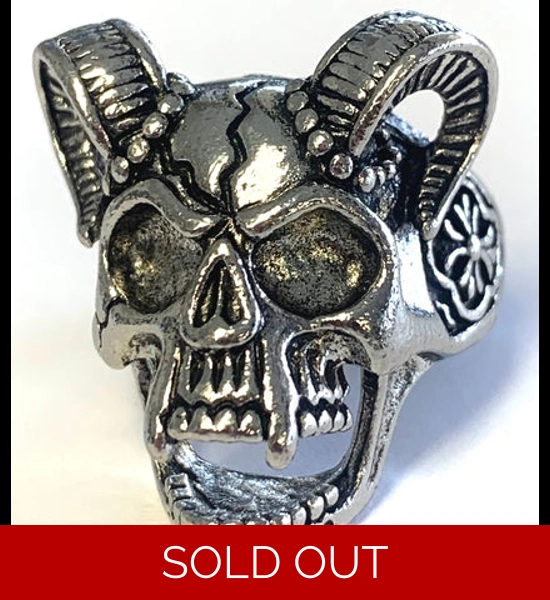 Skull W/Ram Horns Metal Biker Ring
